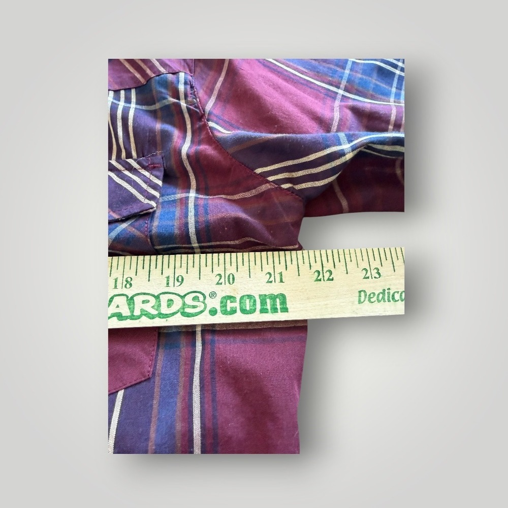 Bit & Bridle Western Pearl Snap Shirt Mens Medium Burgundy Plaid Cowboy Rodeo - Picture 5 of 8